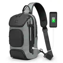 Unique Bargains - Sling Bag for Men Anti Theft Mini Backpack with USB Charge Port Lightweight Convertible Crossbody One Strap Casual Pack - Gray