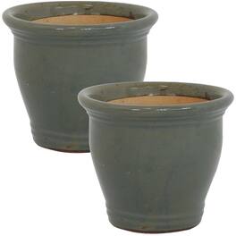 Sunnydaze - 11 in Studio Glazed Ceramic Planter - Set of 2 - Gray