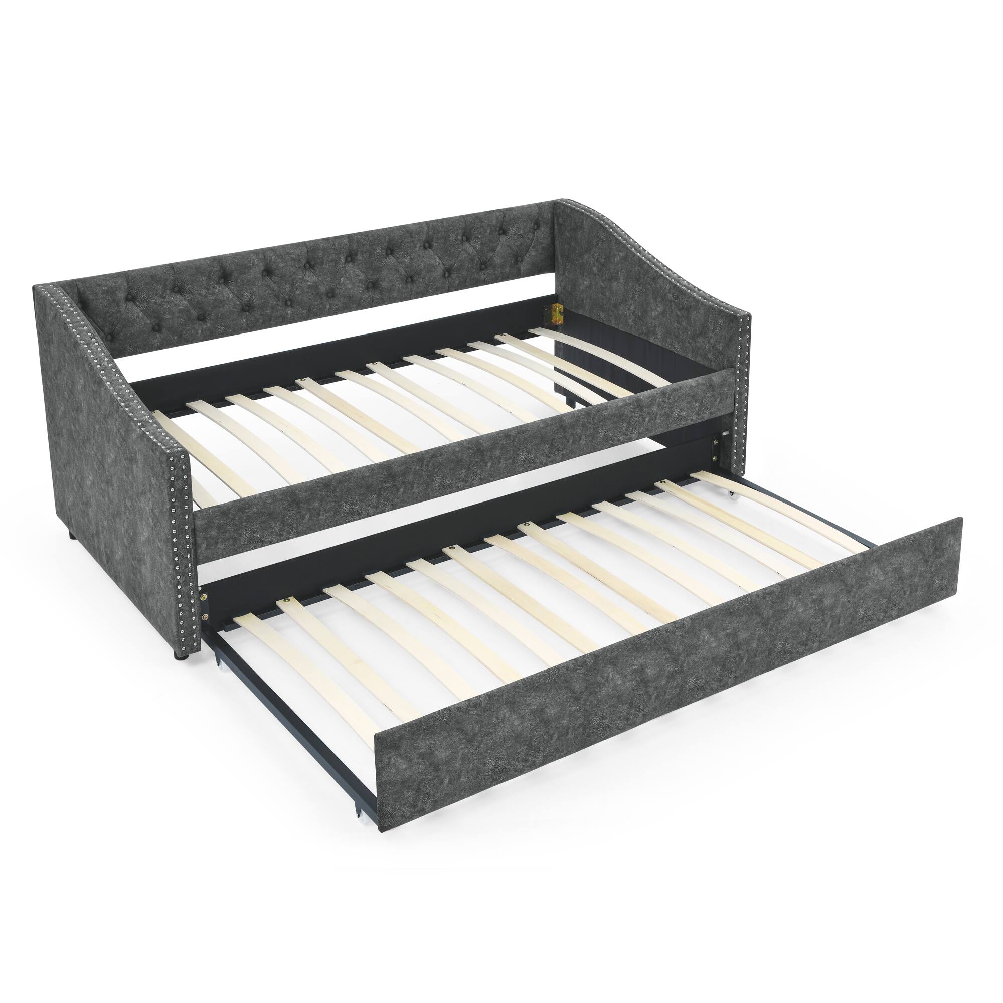 Alt View 4. Tiramisubest - Twin Size Daybed with Twin Size Trundle Upholstered Tufted Sofa Bed, Grey (80.5"x41"x30.5") - Grey.