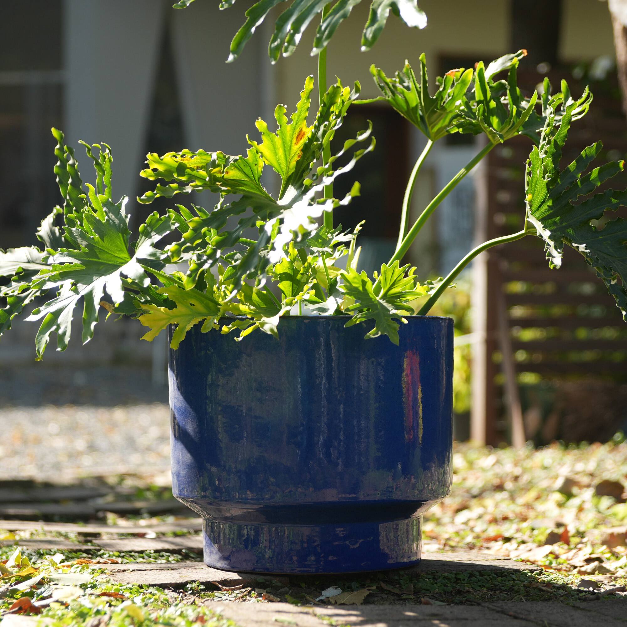 Angle. Loheer - Ceramic Planter Set Loheer Handmade Blue Glazed Flower Pots Set of 3, Porous Clay Indoor Outdoor Planters, 15 12 9 Inch.