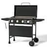 KingChii - 4-Burner Propane Gas Grill 32 in. Flat Top Griddle with Hard Cover (No Tank) - Black