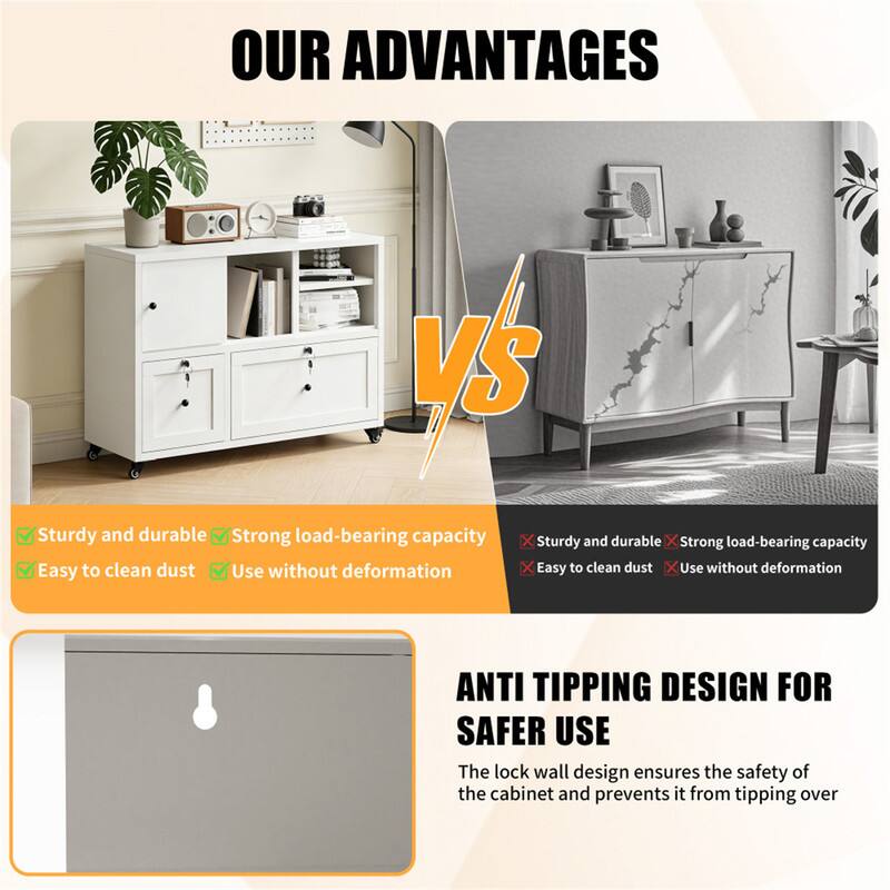 OUR ADVANTAGES

Sturdy and durable ✔️  
Strong load-bearing capacity ✔️  
Easy to clean dust ✔️  
Use without deformation ✔️  

ANTI TIPPING DESIGN FOR SAFER USE

The lock wall design ensures the safety of the cabinet and prevents it from tipping over