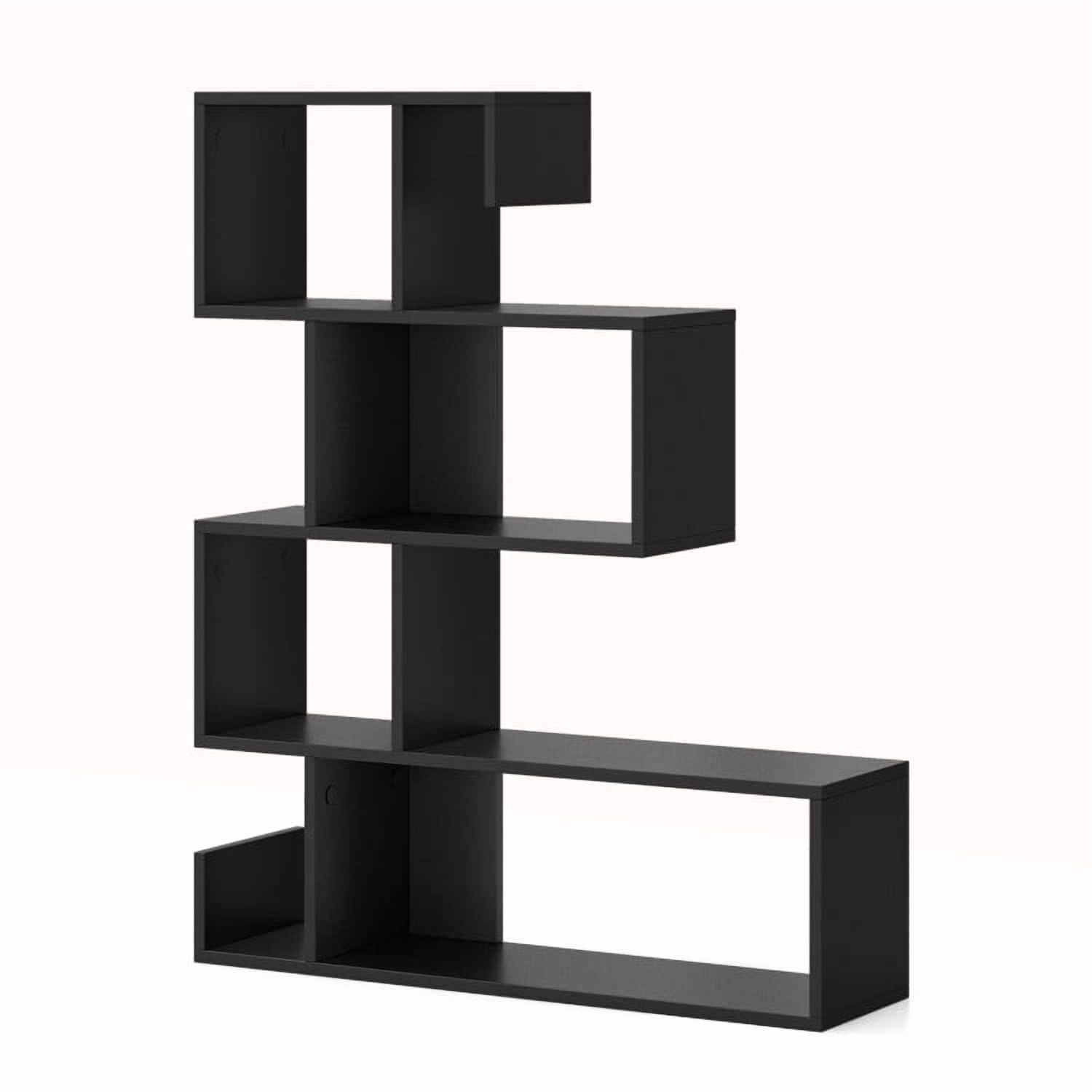 Pefilos - 5-Tier S-Shaped Bookshelf Geometric Z-Shelf Bookcase with Open Cubes- Tall Bookshelf, Shelves for Living Room - Black