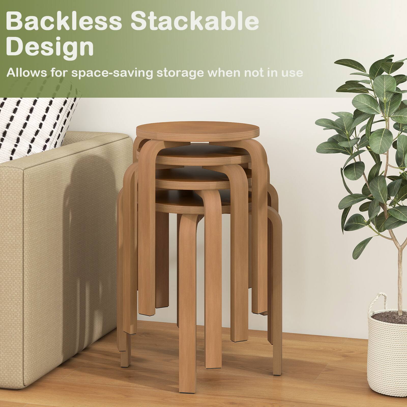 Backless Stackable Design  
Allows for space-saving storage when not in use