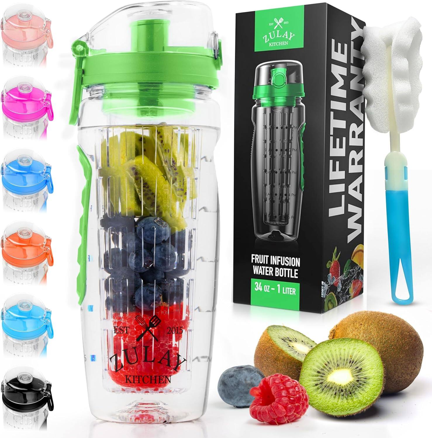 EST 2015
ZULA KITCHEN
FRUIT INFUSION WATER BOTTLE
34 OZ - 1 LITER
LIFETIME WARRANTY
ZULA KITCHEN
LIFETIME WARRANTY
FRUIT INFUSION WATER BOTTLE
34 OZ - 1 LITER