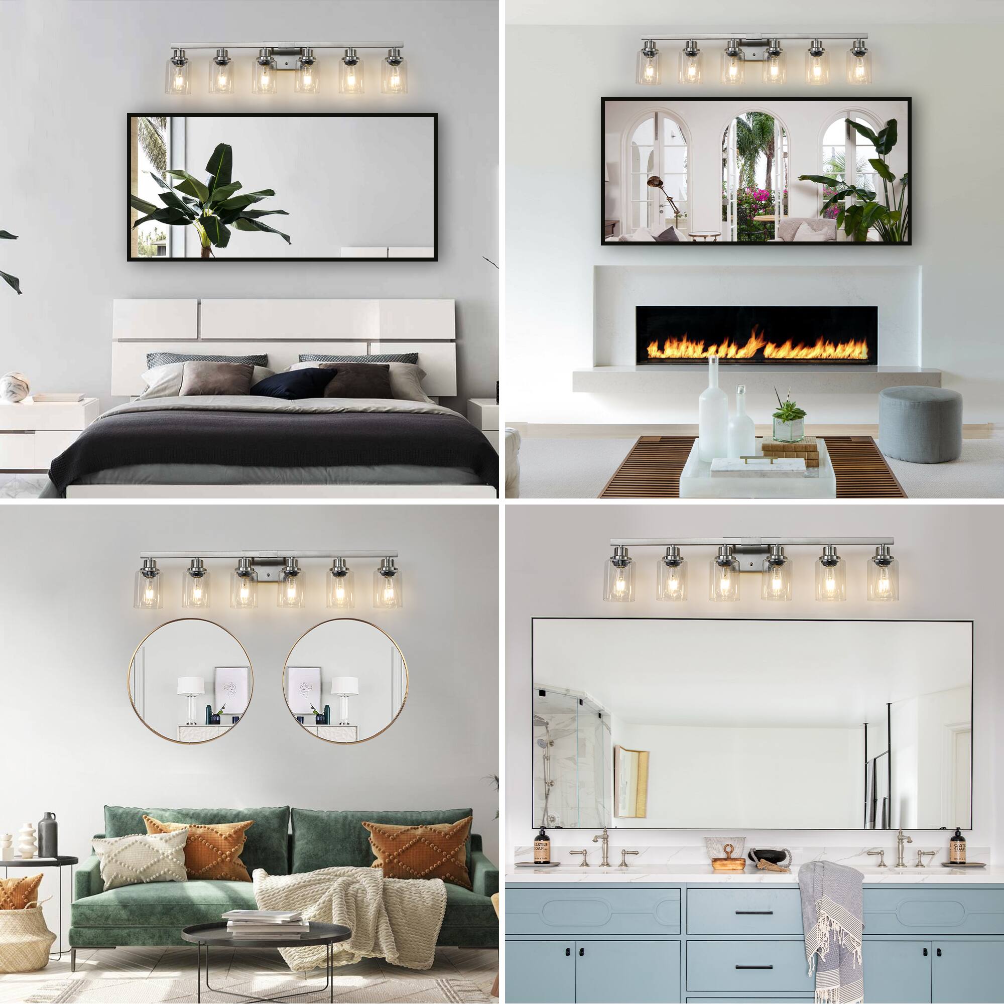 Alt View 2. APRILSOUL - 37 Inch Modern 6-Light Bathroom Vanity Light Fixture - Brushed Nickel Finish with Clear Glass Shades No Bulbs.