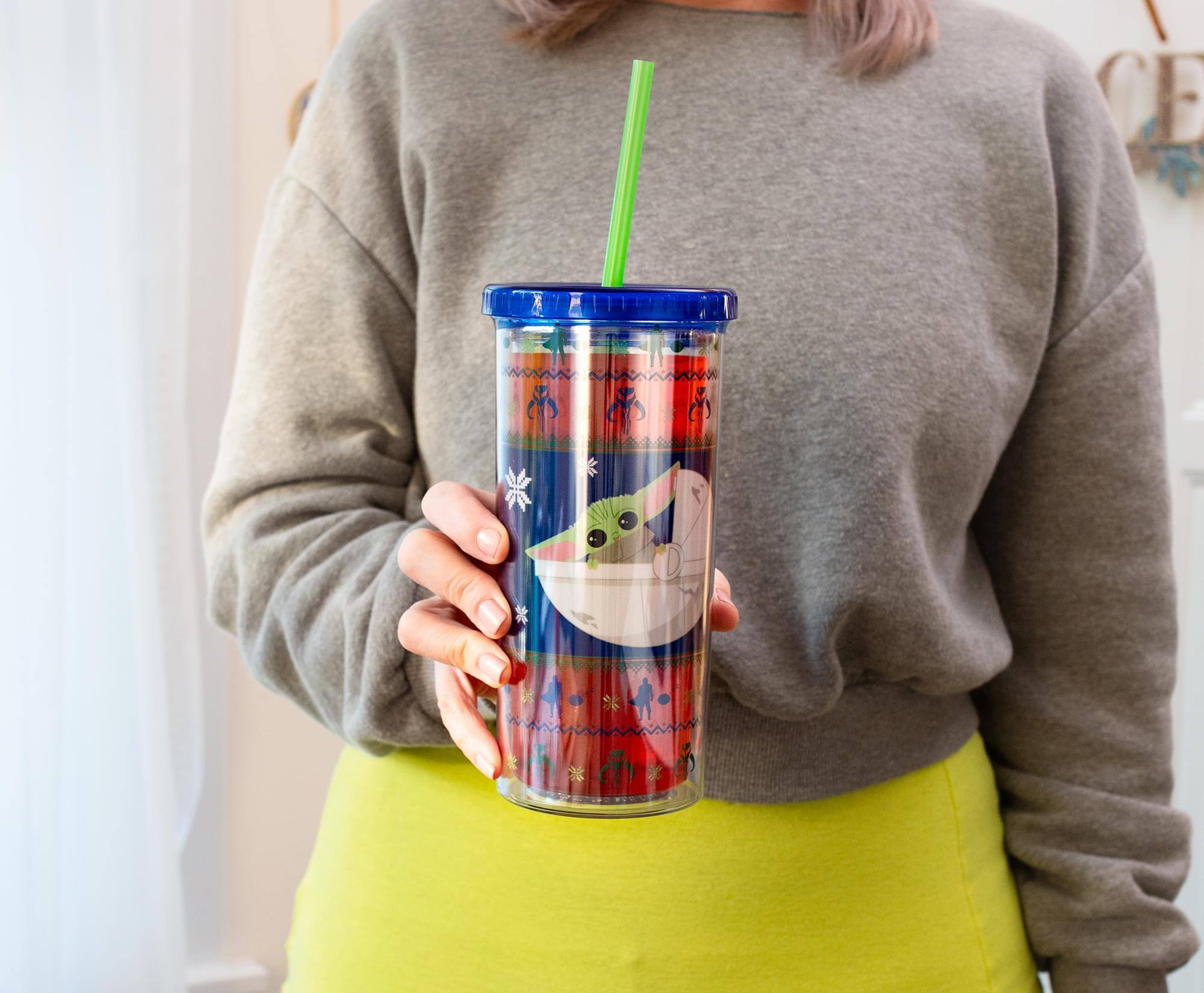 Alt View 5. Silver Buffalo - Star Wars: The Mandalorian Grogu Christmas Sweater Carnival Cup | Hold 20 Ounces - Green.
