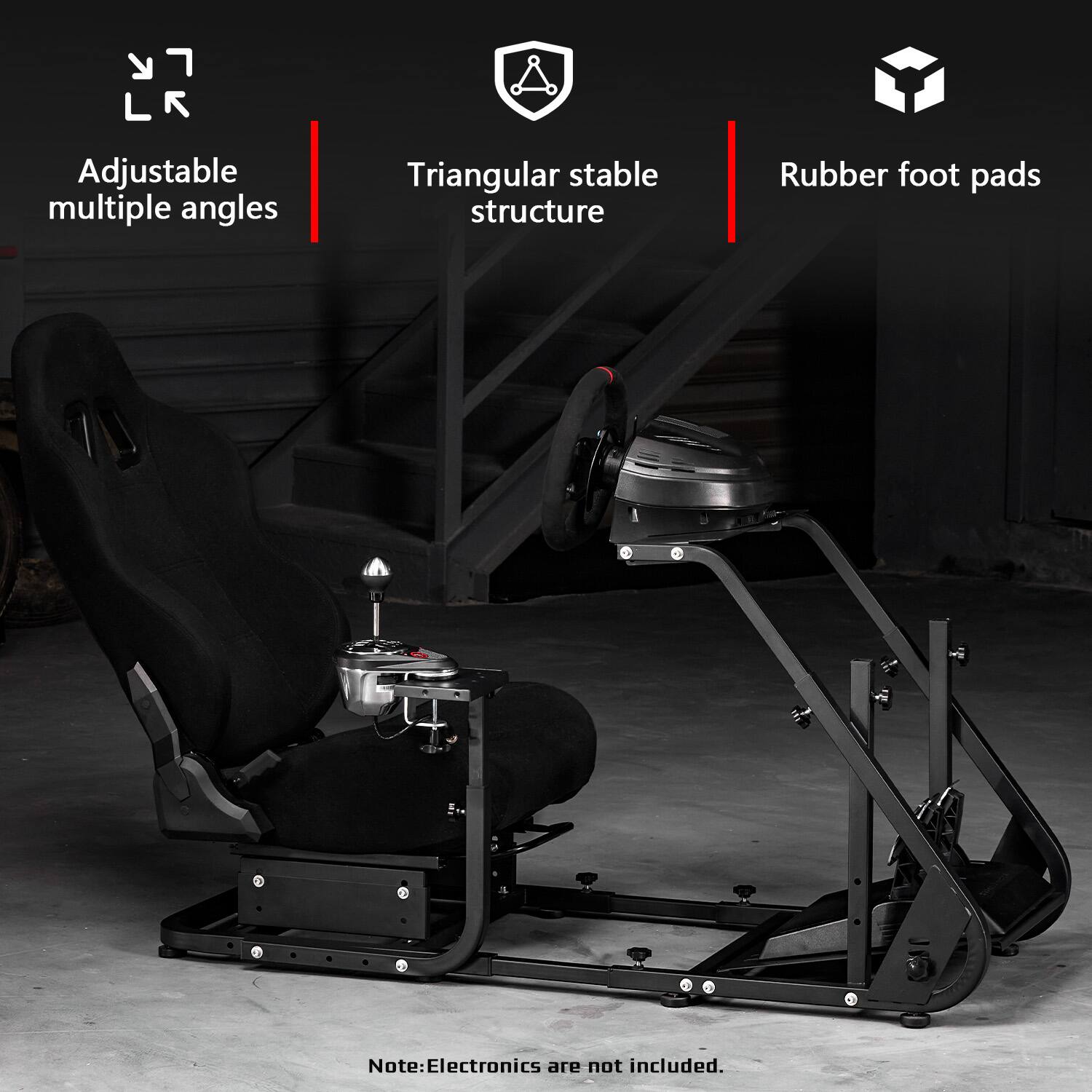 Adjustable multiple angles  
Triangular stable structure  
Rubber foot pads  

Note: Electronics are not included.