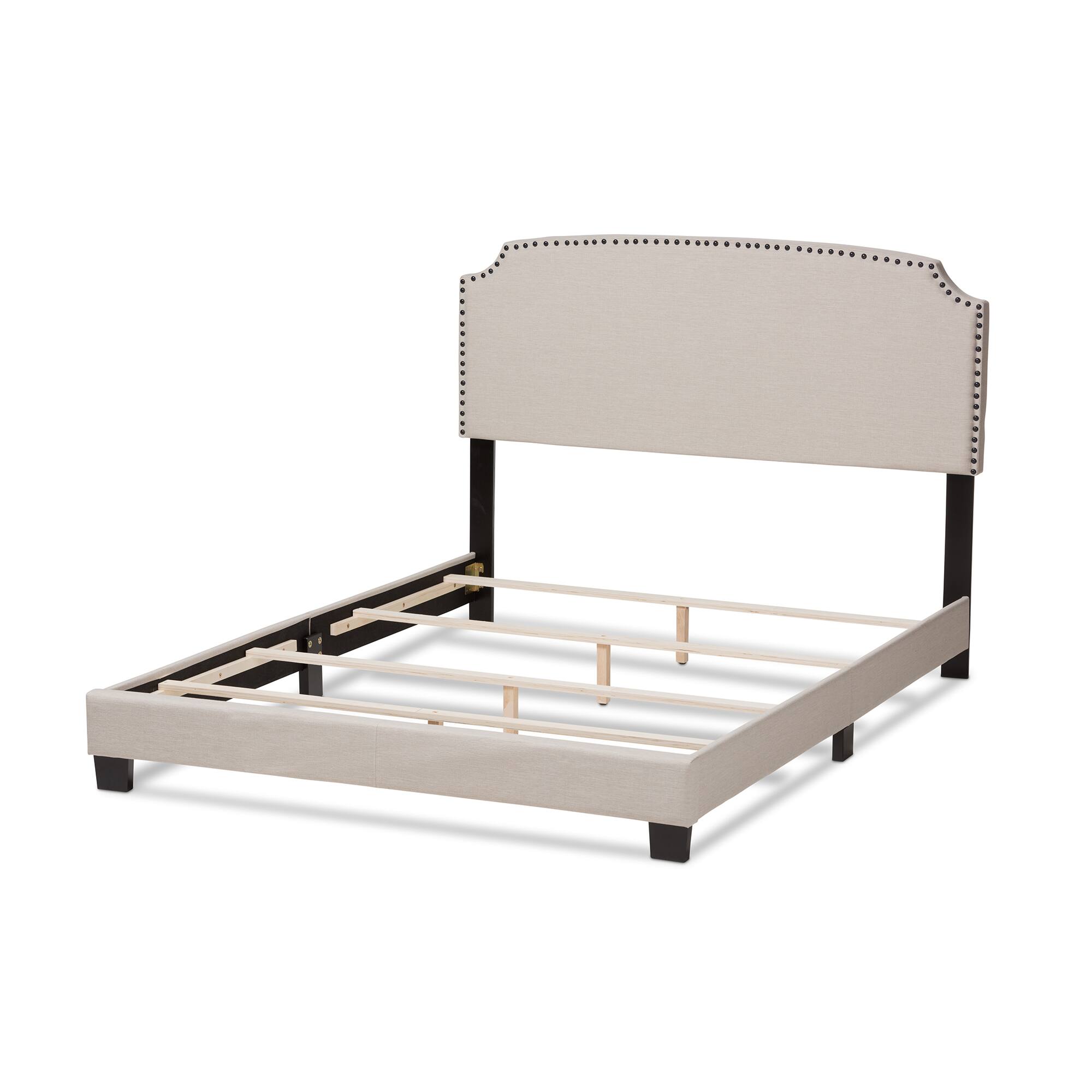 Left. Baxton Studio - Odette Modern and Contemporary Fabric Upholstered Bed - Light Beige.