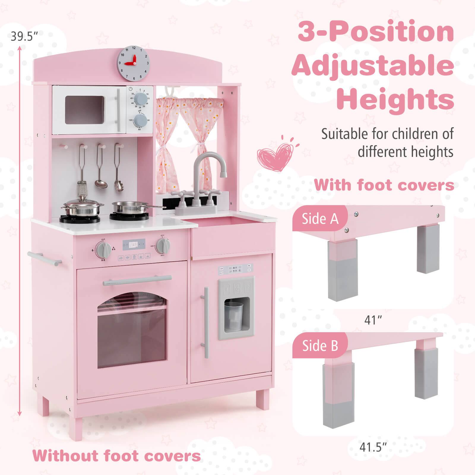 39.5"  
3-Position Adjustable Heights  
Suitable for children of different heights  

With foot covers  
Side A  
41"  

Without foot covers  
Side B  
41.5"
