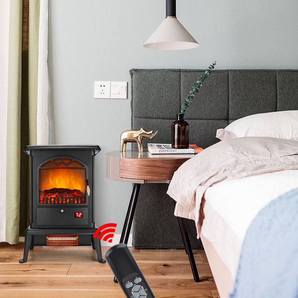 Alt View 5. Winado - 1500W Freestanding Three-door Glass 3D Flame Fireplace with Remote Control/Quartz tube heating/Fake Firewood - Black.