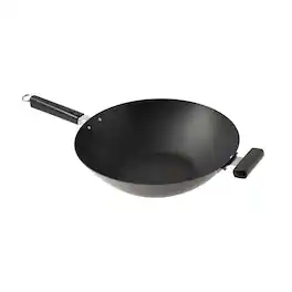 Escali - Joyce Chen Professional Series 14-Inch Carbon Steel Ceramic Nonstick Flat Bottom Wok with Phenolic Handles - Black