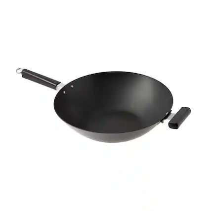Front. Escali - Joyce Chen Professional Series 14-Inch Carbon Steel Ceramic Nonstick Flat Bottom Wok with Phenolic Handles - Black.