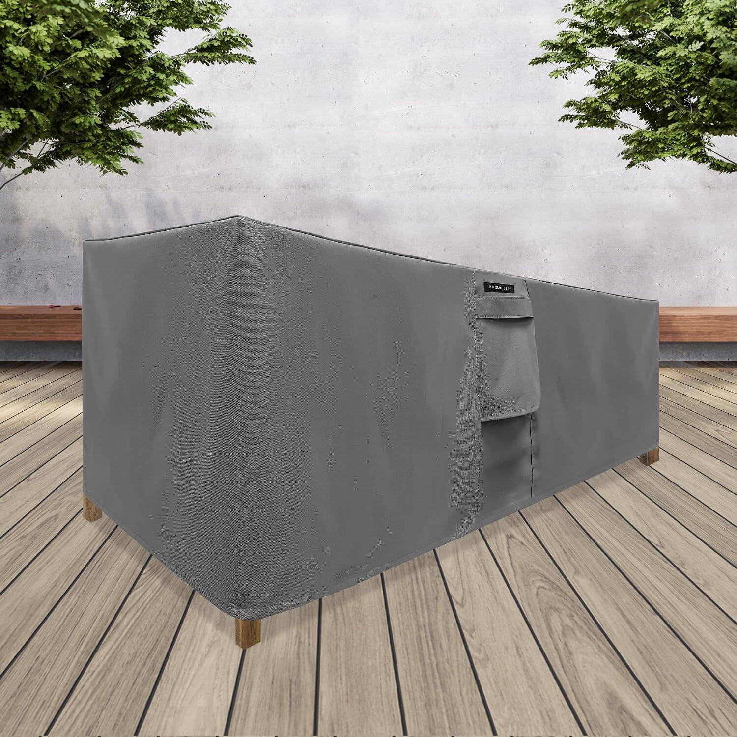 Angle. KHOMO GEAR - Waterproof Square Table Cover - Heavy-Duty Outdoor Furniture Protector Fits Patio Coffee - 70x25x34 - Gray.