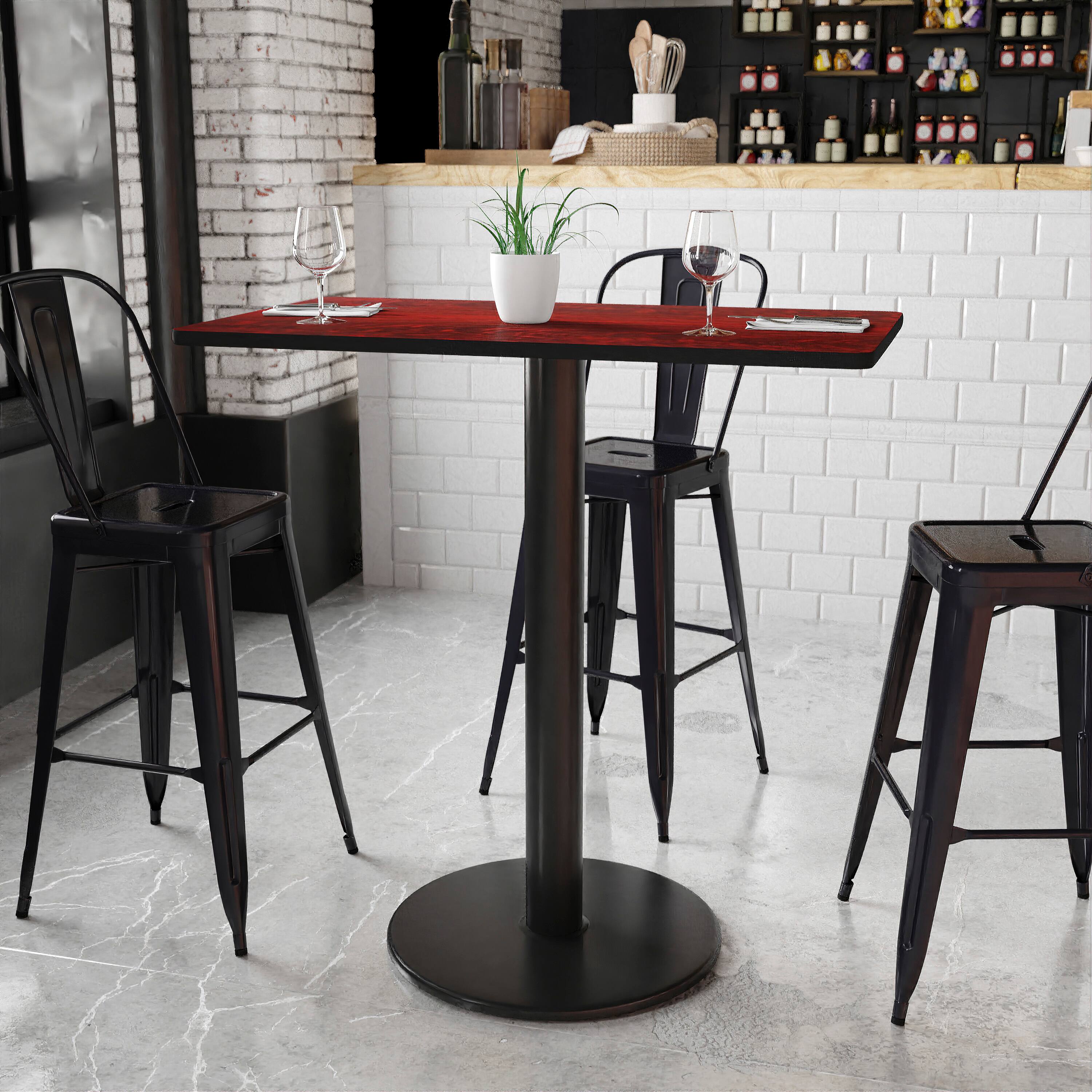 Angle. Flash Furniture - Stiles 24'' x 42'' Rectangular Mahogany Laminate Table Top with 24'' Round Bar Height Table Base - Brown.