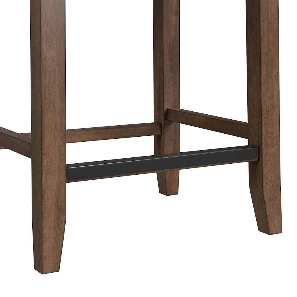 Left. Picket House Furnishings - Veronica Kitchen Island & 2 Counter Stools with Dark Grey Fabric in Walnut - Walnut.