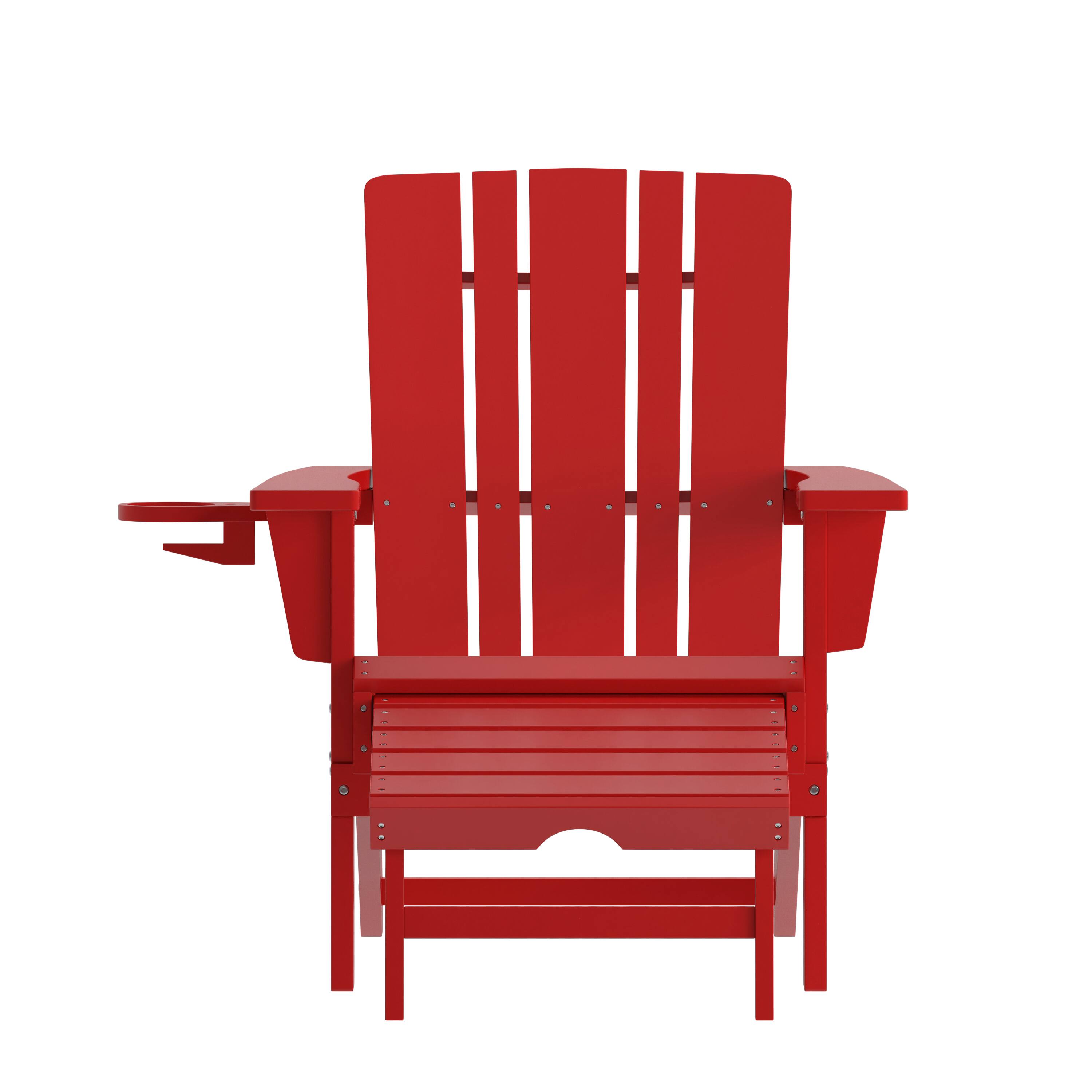 Alt View 9. Emma + Oliver - Haley Adirondack Chair with Cup Holder and Pull Out Ottoman, All-Weather HDPE Indoor/Outdoor Lounge Chair - Red.