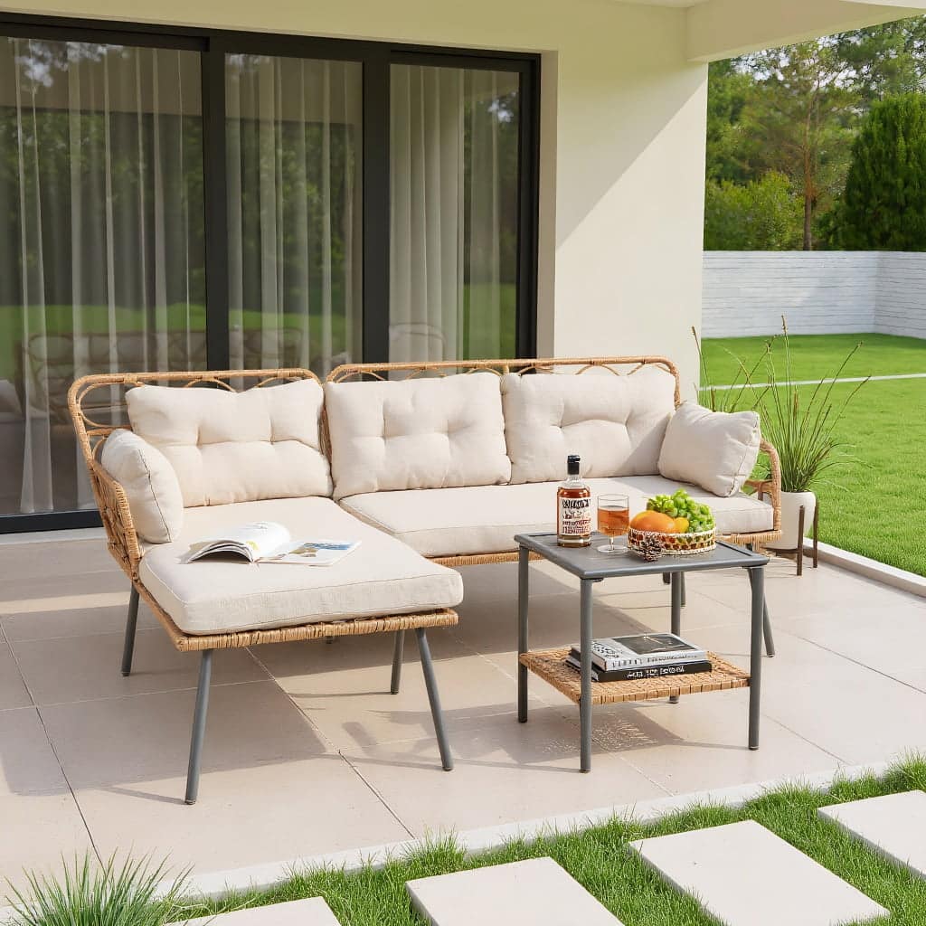 Kadyn - Patio Furniture Sets,Outdoor & Patio Furniture Sets,3 Pieces Corner Patio Furniture with Small Coffee Table - Brown