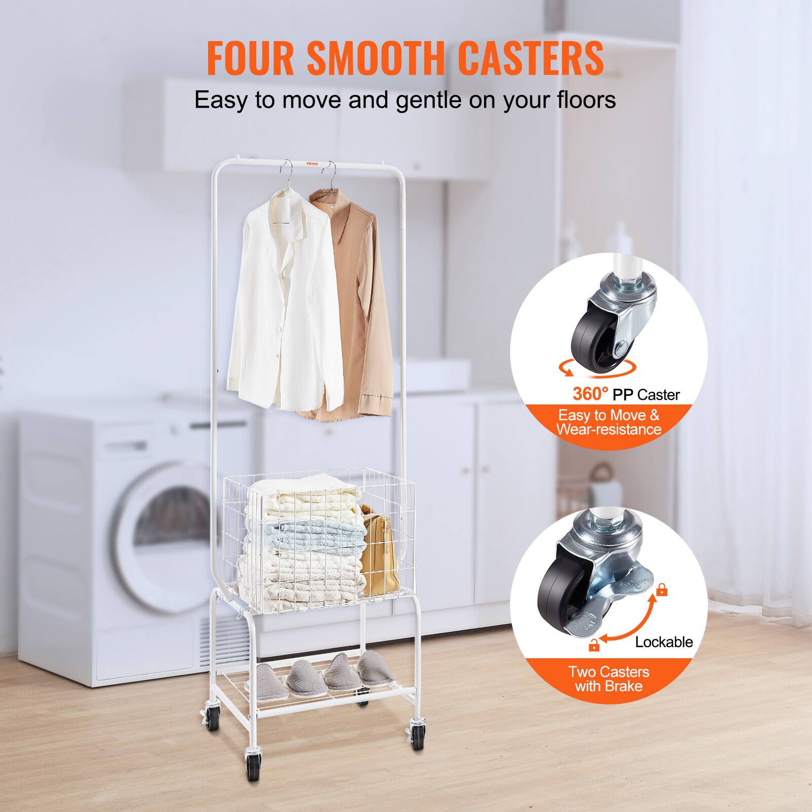 FOUR SMOOTH CASTERS
Easy to move and gentle on your floors

- 360° PP Caster
Easy to Move & Wear-resistance

- Lockable
Two Casters with Brake