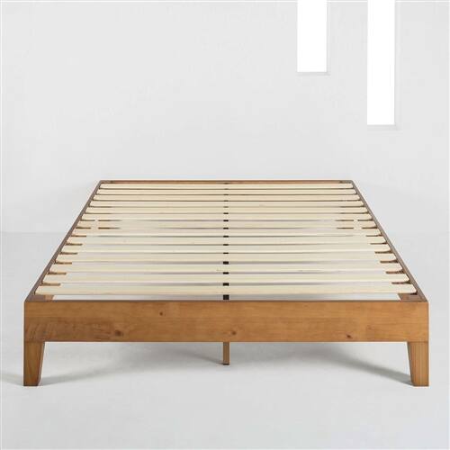Front. SlickBlue - Solid Wood Slat King Platform Bed Frame with Natural Finish - Natural.