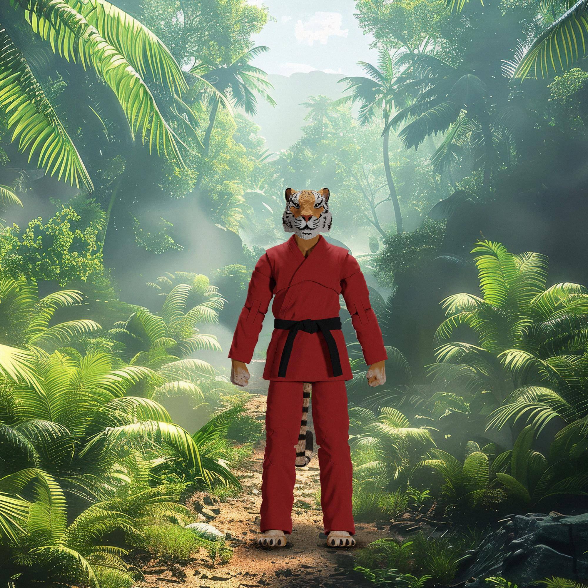 Alt View 2. Icon Heroes - Zoo Jitsu Fighters 6 Inch Action Figure | Tiago the Tiger with Red Gi - Red.