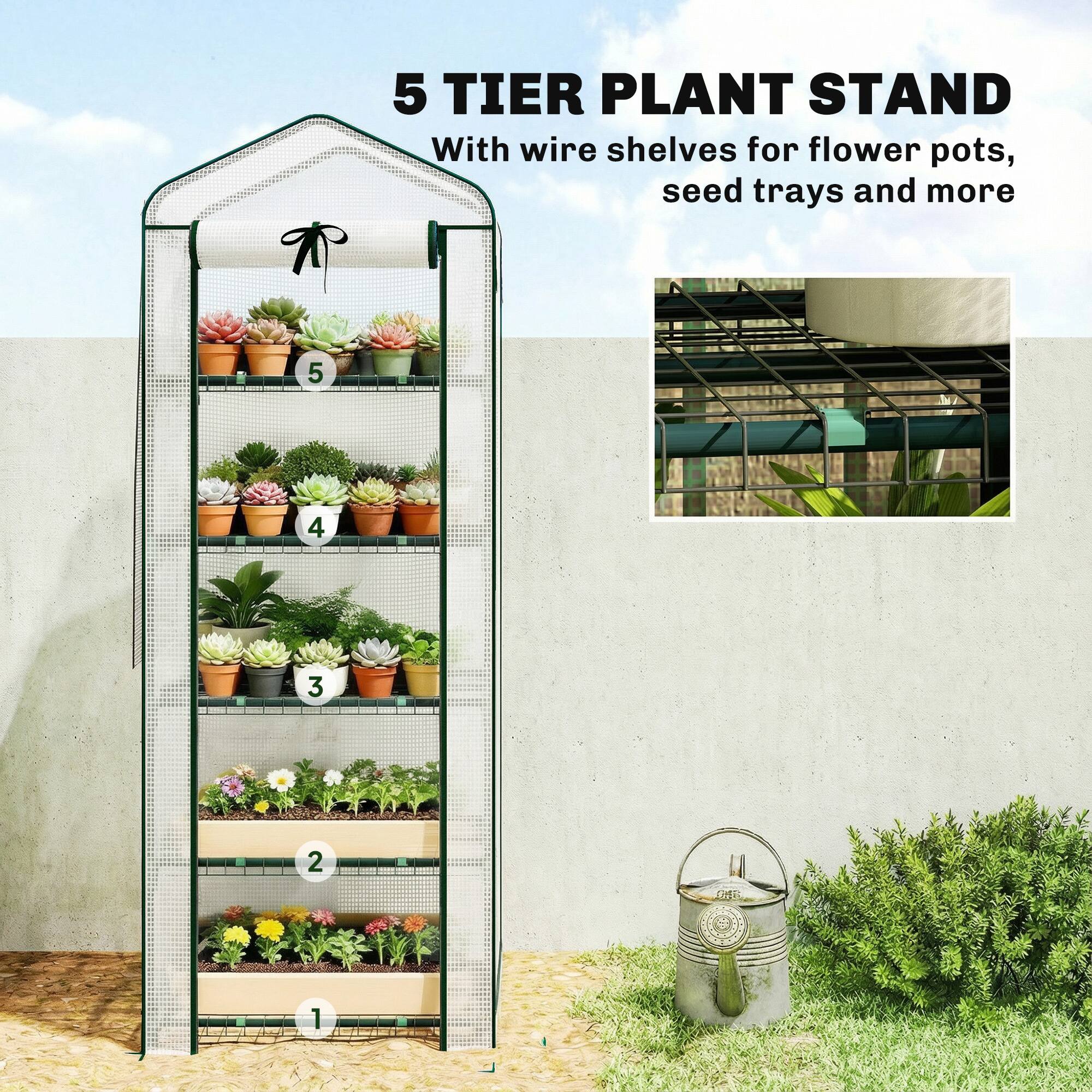 5 TIER PLANT STAND  
With wire shelves for flower pots, seed trays and more