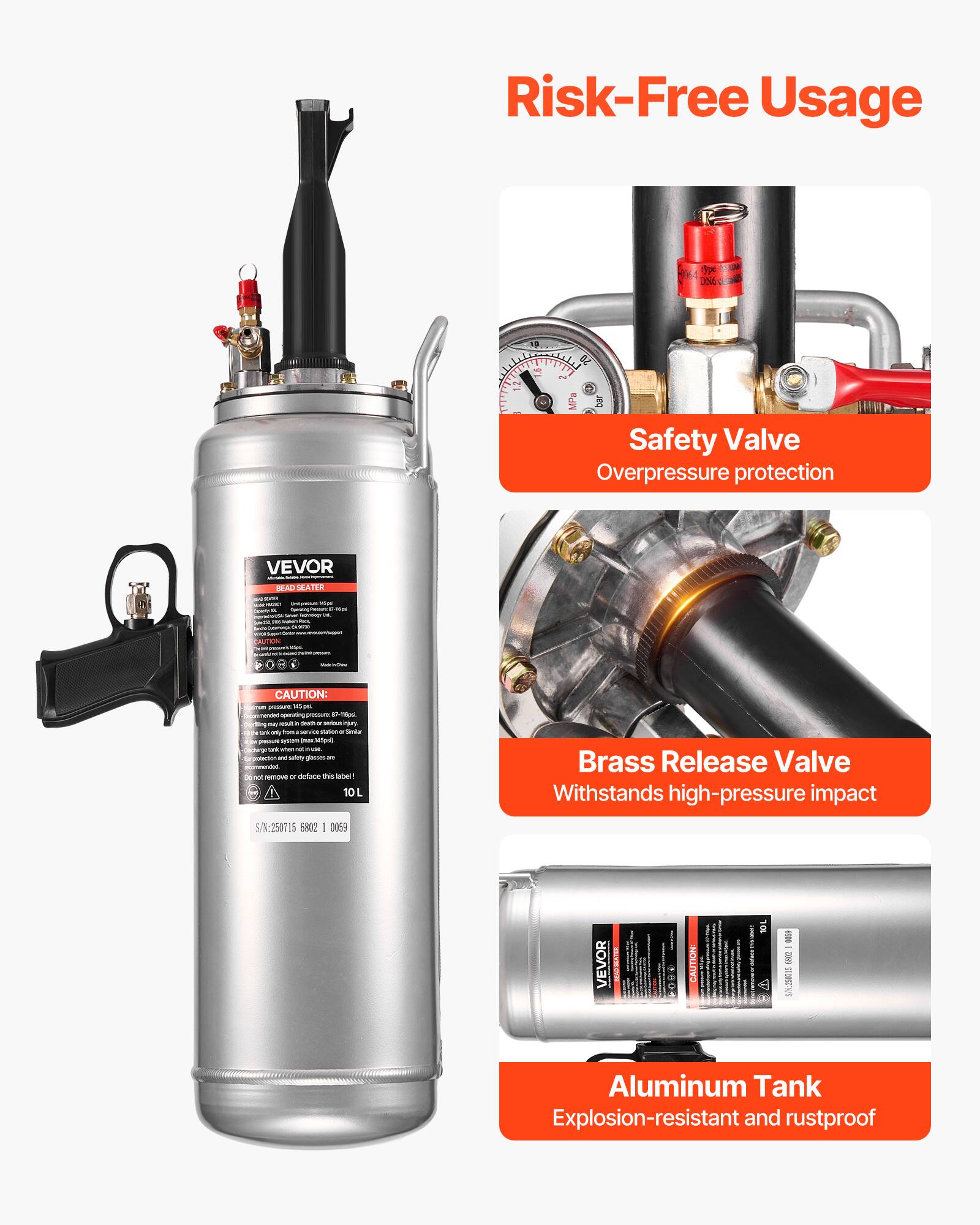 Risk-Free Usage

Safety Valve
Overpressure protection

Brass Release Valve
Withstands high-pressure impact

Aluminum Tank
Explosion-resistant and rustproof