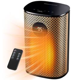 Sweetcrispy - 10.5 in Portable Ceramic Electric Space Heater, 60°Oscillation, Compact Quiet Heater with Thermostat and Remote - Gold