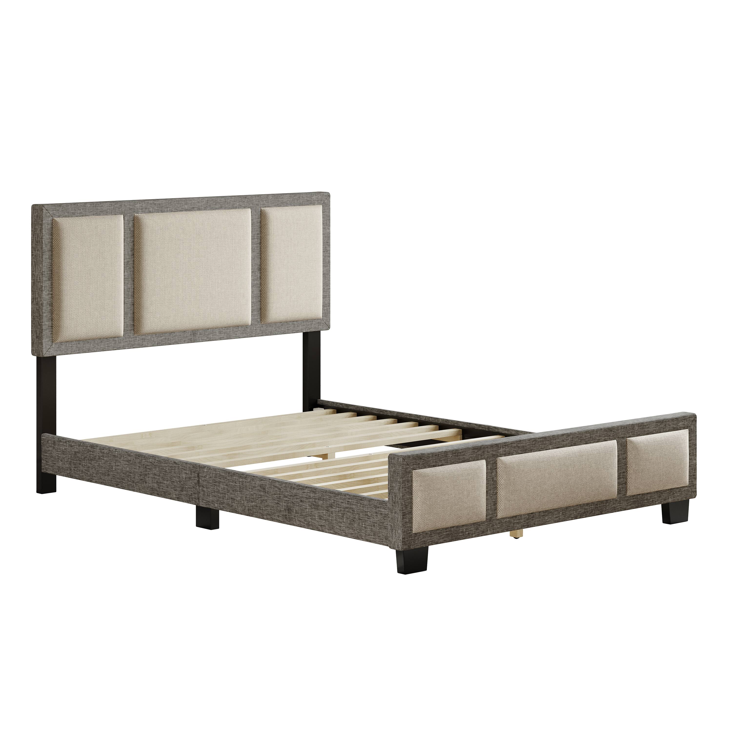 Boyd Sleep - Triptych Upholstered Platform Bed Frame, 13 Slat Wood Support System, No box Spring Required - White/Grey