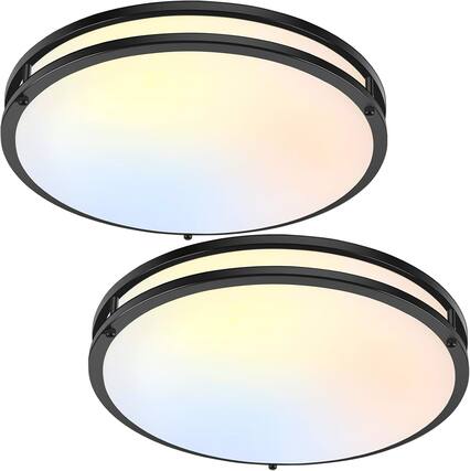 Front. Nordic Hygge - 50W 5600lm Bright LED Ceiling Lights Matte Black, 16Inch Large Flush Mount Ceiling Light Fixture with 5 Color - Matte Black-5CCT-2.