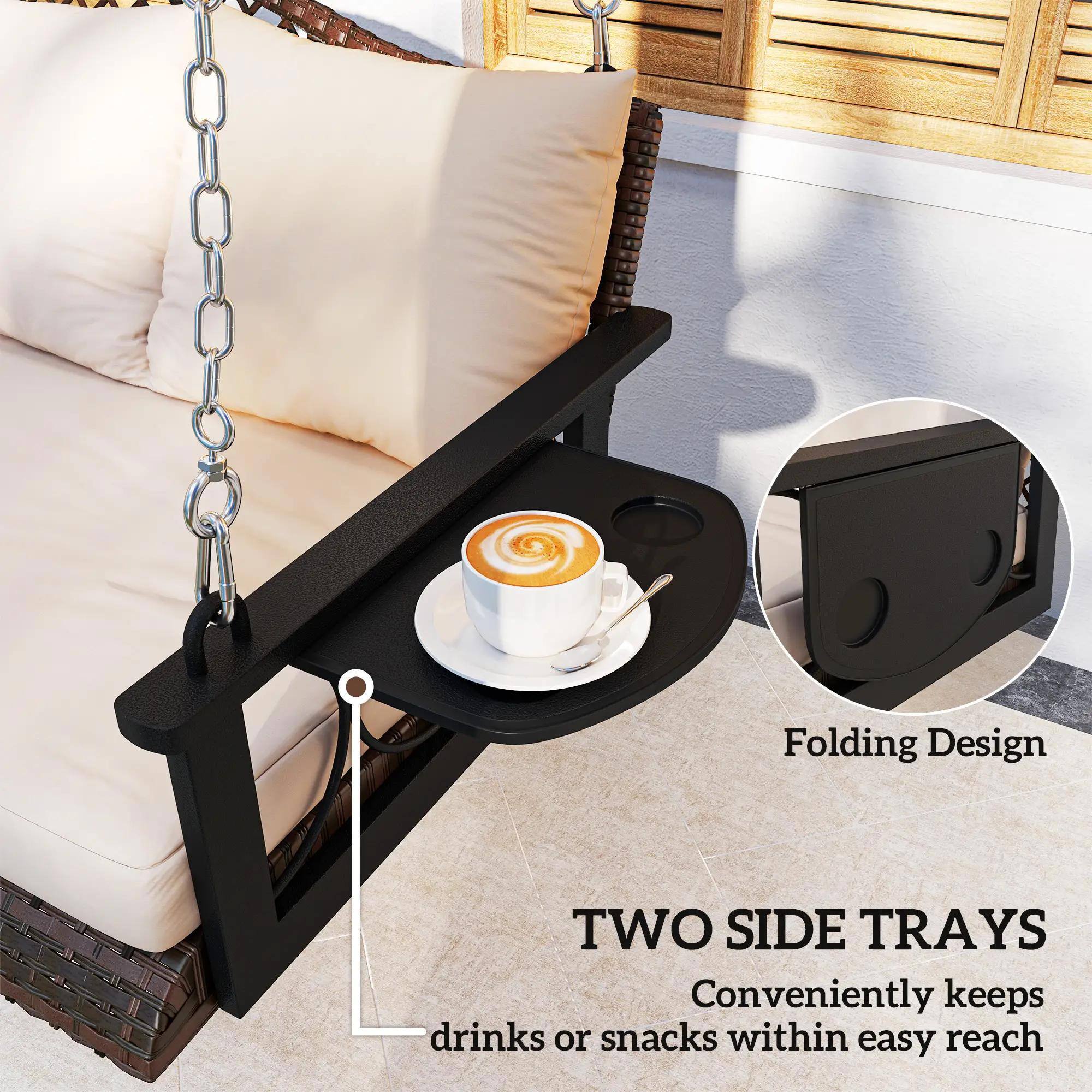 Folding Design TWO SIDE TRAYS Conveniently keeps drinks or snacks within easy reach.