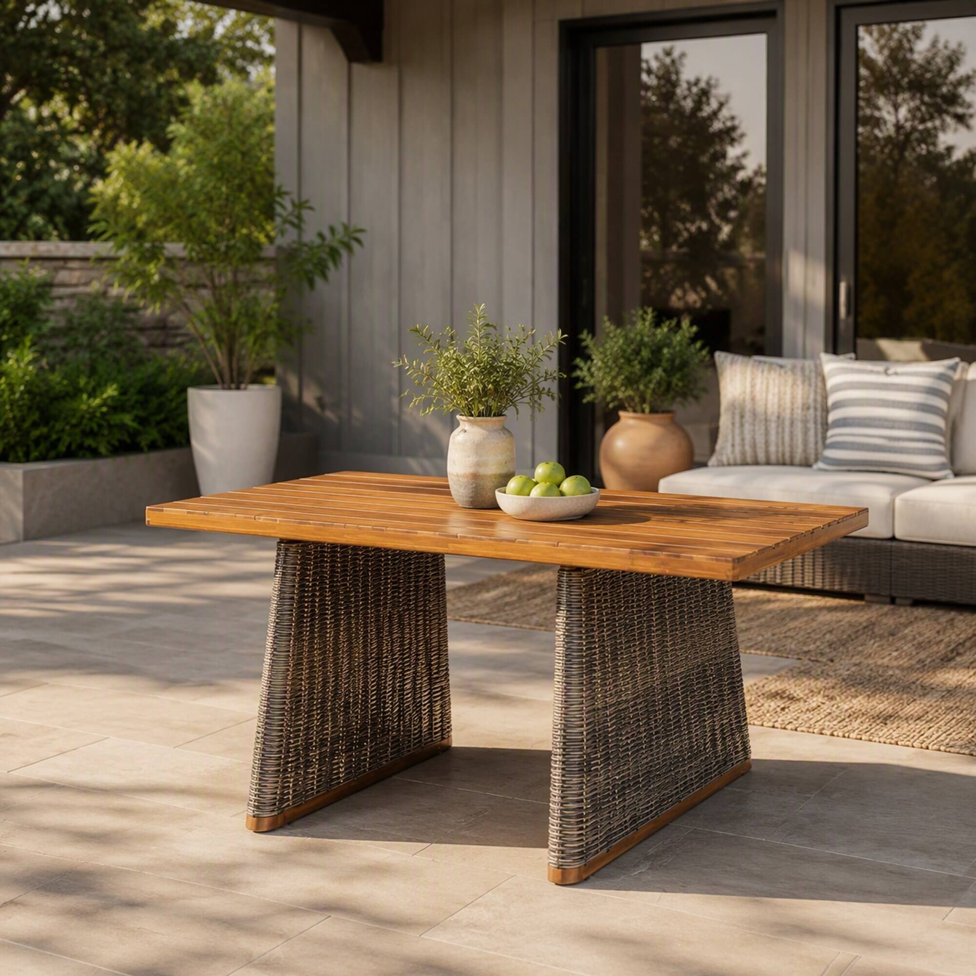 RYHNUYNE Rectangular Outdoor Dining Table With Acacia Wood Slat Top ...
