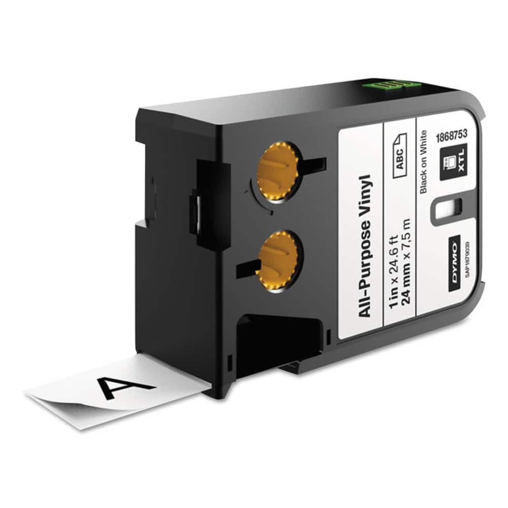 DYMO - 1868753 XTL 1 in. x 23 ft. All-Purpose Vinyl Labels - Black on - White