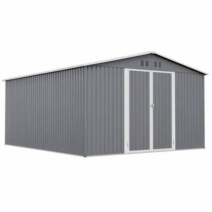 Front. RYHNUYNE - 11x13 ft Metal Shed 140.5 sq ft Galvanized Steel Lockable Door 4 Vents Weatherproof - Gray.