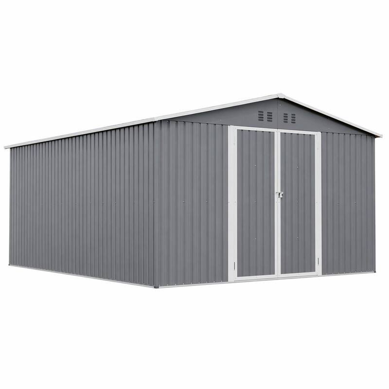 RYHNUYNE - 11x13 ft Metal Shed 140.5 sq ft Galvanized Steel Lockable Door 4 Vents Weatherproof - Gray