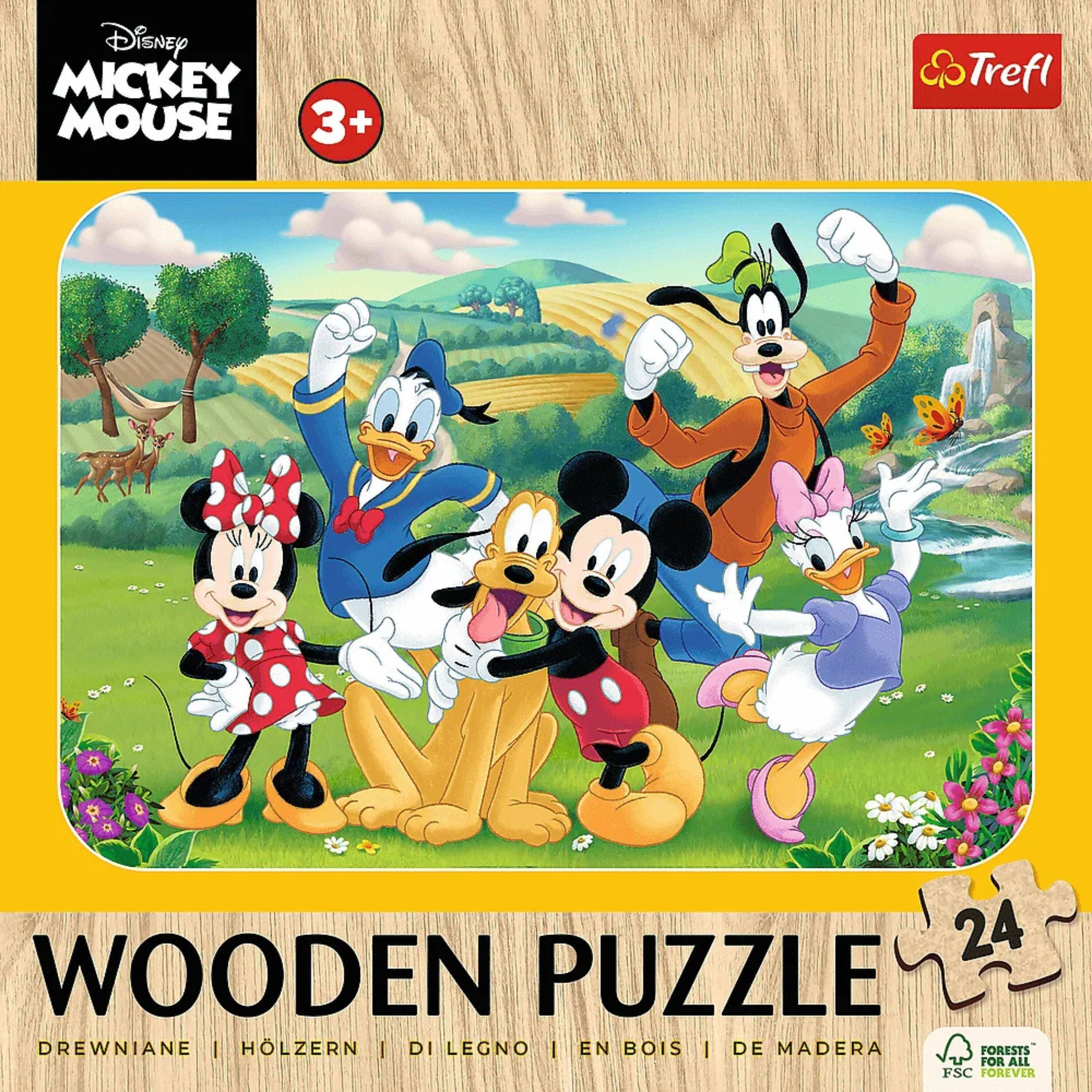 Disney MICKEY MOUSE  
3+  

Trefl  

WOODEN PUZZLE  
DREWNIANE | HÖLZERN | DI LEGNO | EN BOIS | DE MADERA  

24  

FORESTS FOR ALL FSC FOREVER