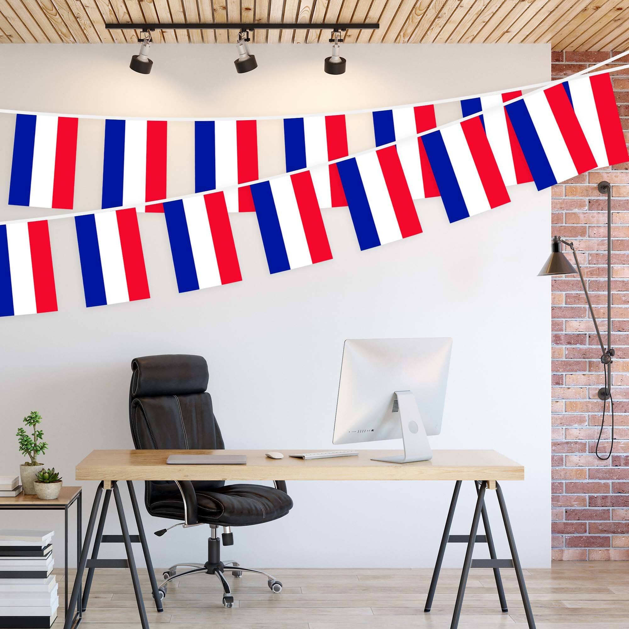 Left. G128 - Netherlands Flag Bunting Banner — 33 ft String with 38 Mini Flags (8.2 x 5.5 in, 150D Polyester). - Assorted Colors.