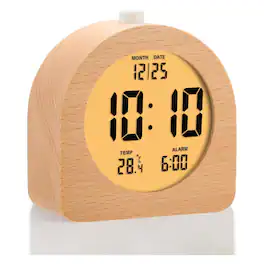 Dazzed Corner - Wooden Digital Alarm Clock, Battery Powered Alarm Clock - Brown