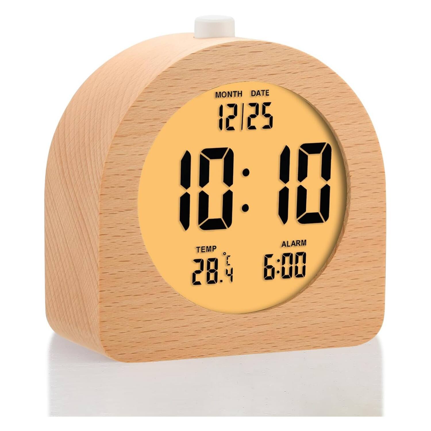 MONTH DATE 12/25  
10:10  
TEMP 28.4°C  
ALARM 6:00