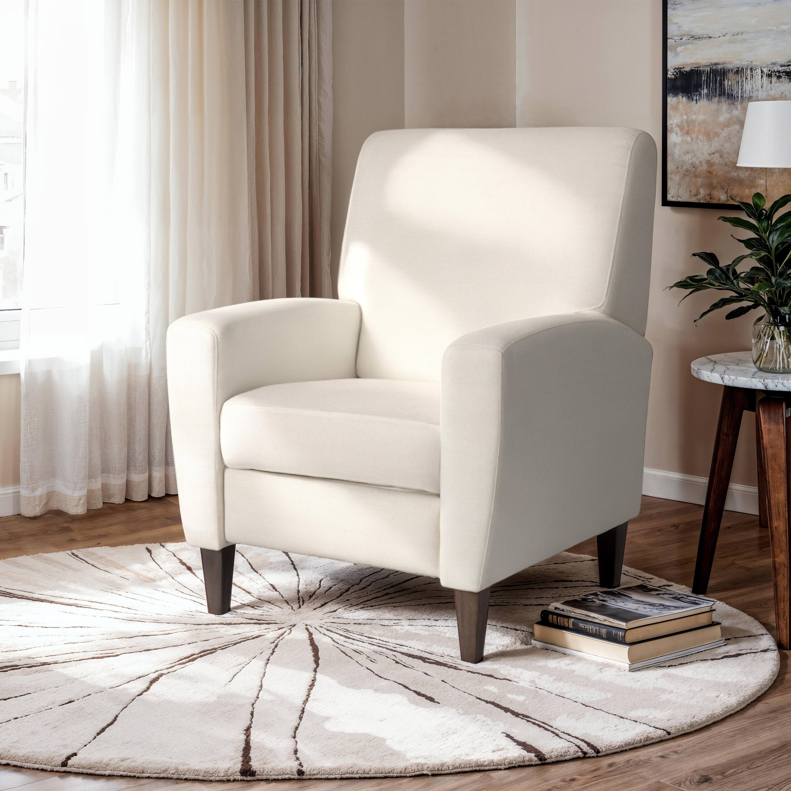 Alt View 2. CorLiving - Wells Basketweave Fabric Upholstered Indoor Pushback Recliner with Wood Legs - Off White.