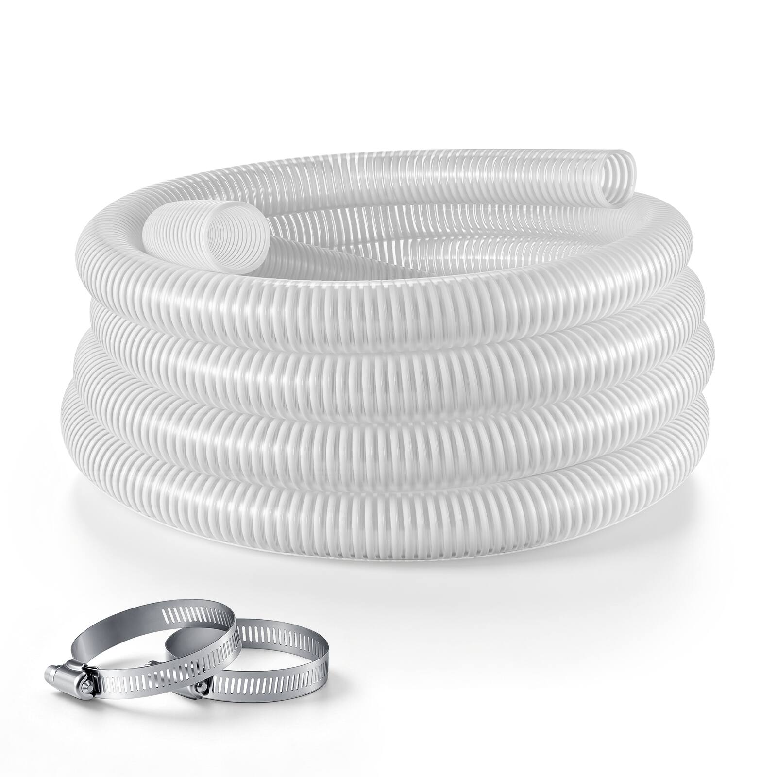 Front. VEVOR - Suction Hose 2" x 25 ft Heavy Duty PVC Suction Pump Hose Assembly, for Swimming Pools Trash Pump, Water Transfer - White.