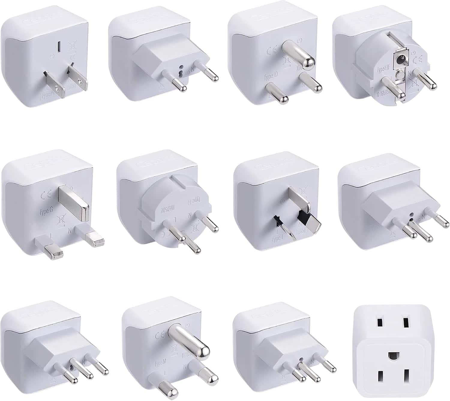 Ceptics - World Travel Adapter Set - 2 in 1 USA to Europe, Asia, Africa, India, Japan, Australia, Brazil, China, Israel and more - White