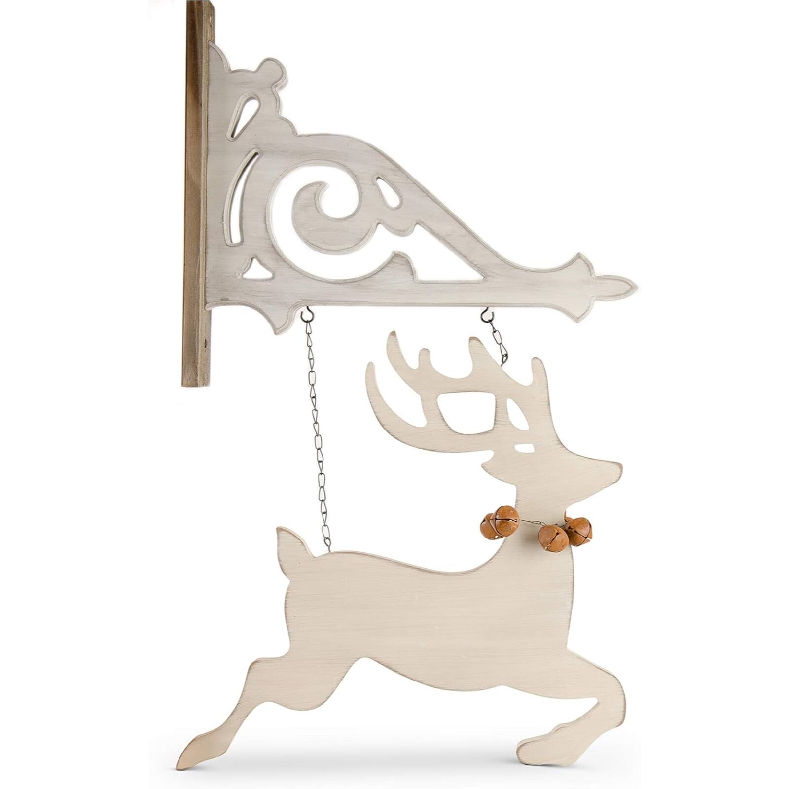 Angle. K&K Interiors - K&K Interiors Wood Cutout Reindeer Christmas Arrow Replacement Sign 17 x 17 inch - Arrow Sold Separately - White.