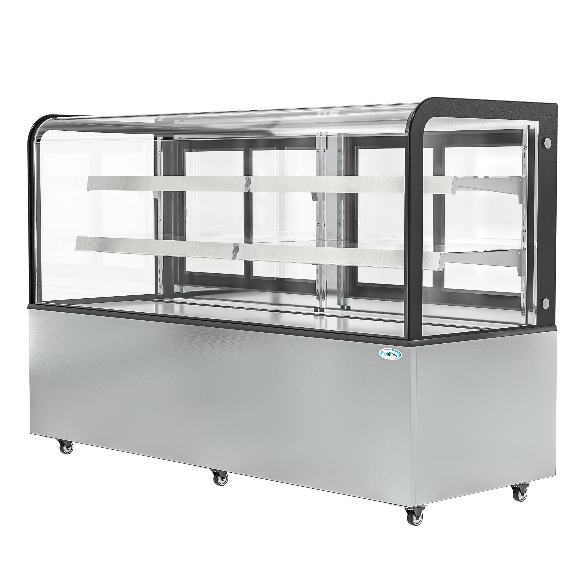 Angle. Koolmore - 71 in. Dry Bakery Display Case with Front Curved Glass Protection, 20 cu ft. BDC-20C. - Black.