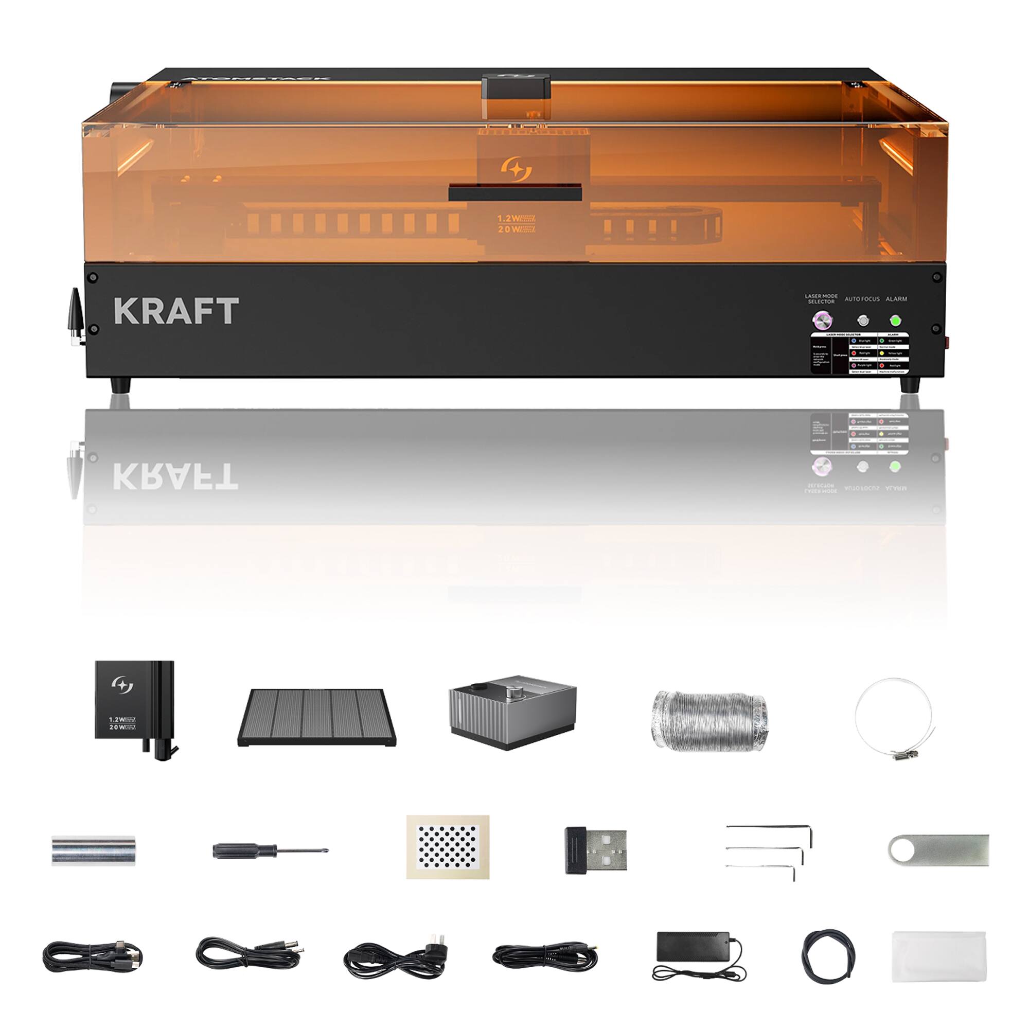 AtomStack - Kraft Dual Laser Cutter - 20 W Diode + 1.2 W IR - Engrave Wood, Jewelry, Metal, Cardboard, Leather, Acrylic and More