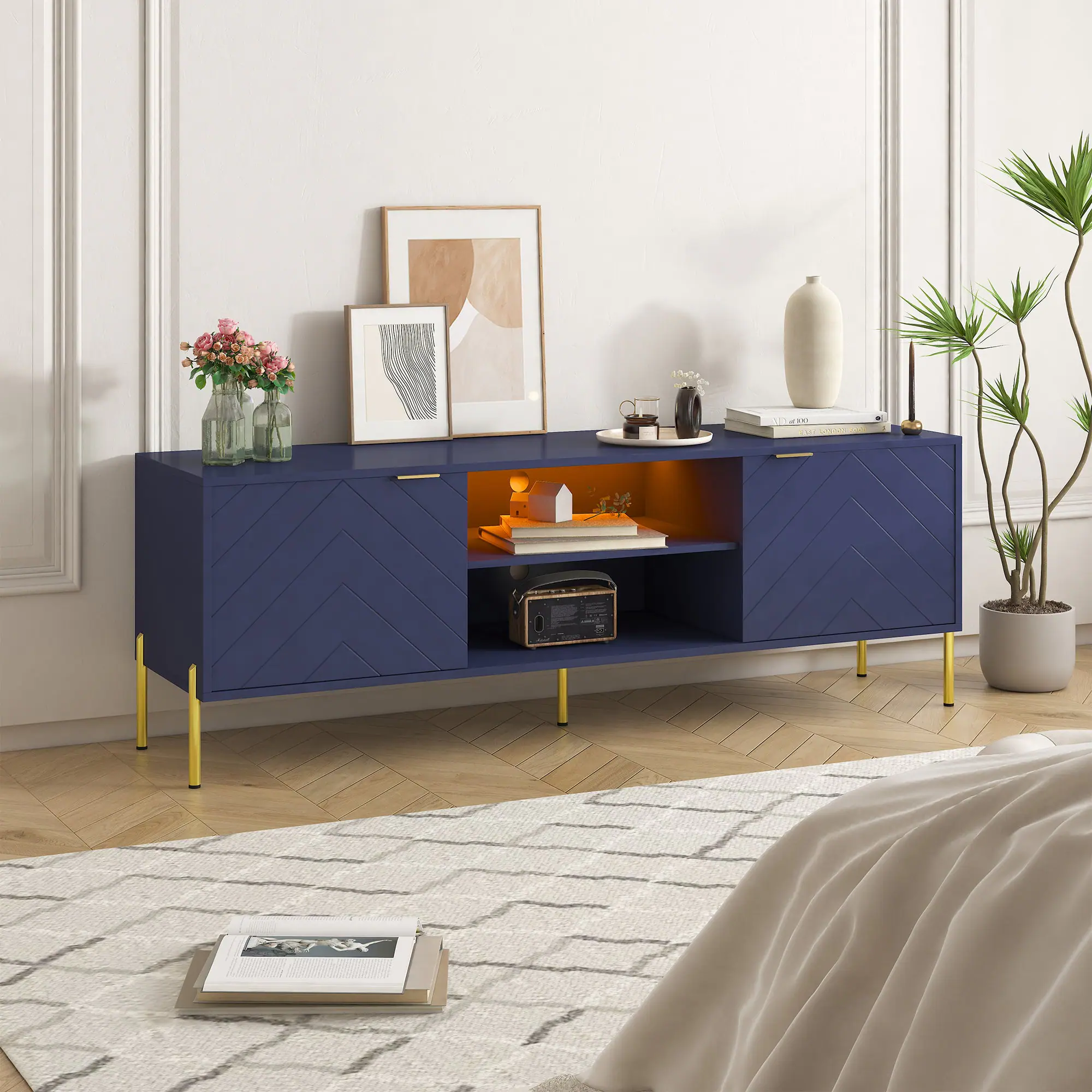 Alt View 2. Boyel Living - 59 in. TV Stand Fits TVs Up to 65 in. LED Entertainment Center with Cabinet - Blue.