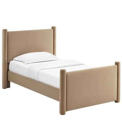 Front. Modway - Rael Performance Velvet Twin Platform Bed - Oatmeal.