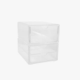 Martha Stewart - Brody Set of 2 Plastic Desktop Storage Boxes - 1 Single Drawer - 1 Double Drawer - Clear