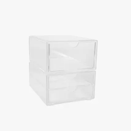 Front. Martha Stewart - Brody Set of 2 Clear Plastic Desktop Storage Boxes - 1 Single Drawer - 1 Double Drawer - Clear.