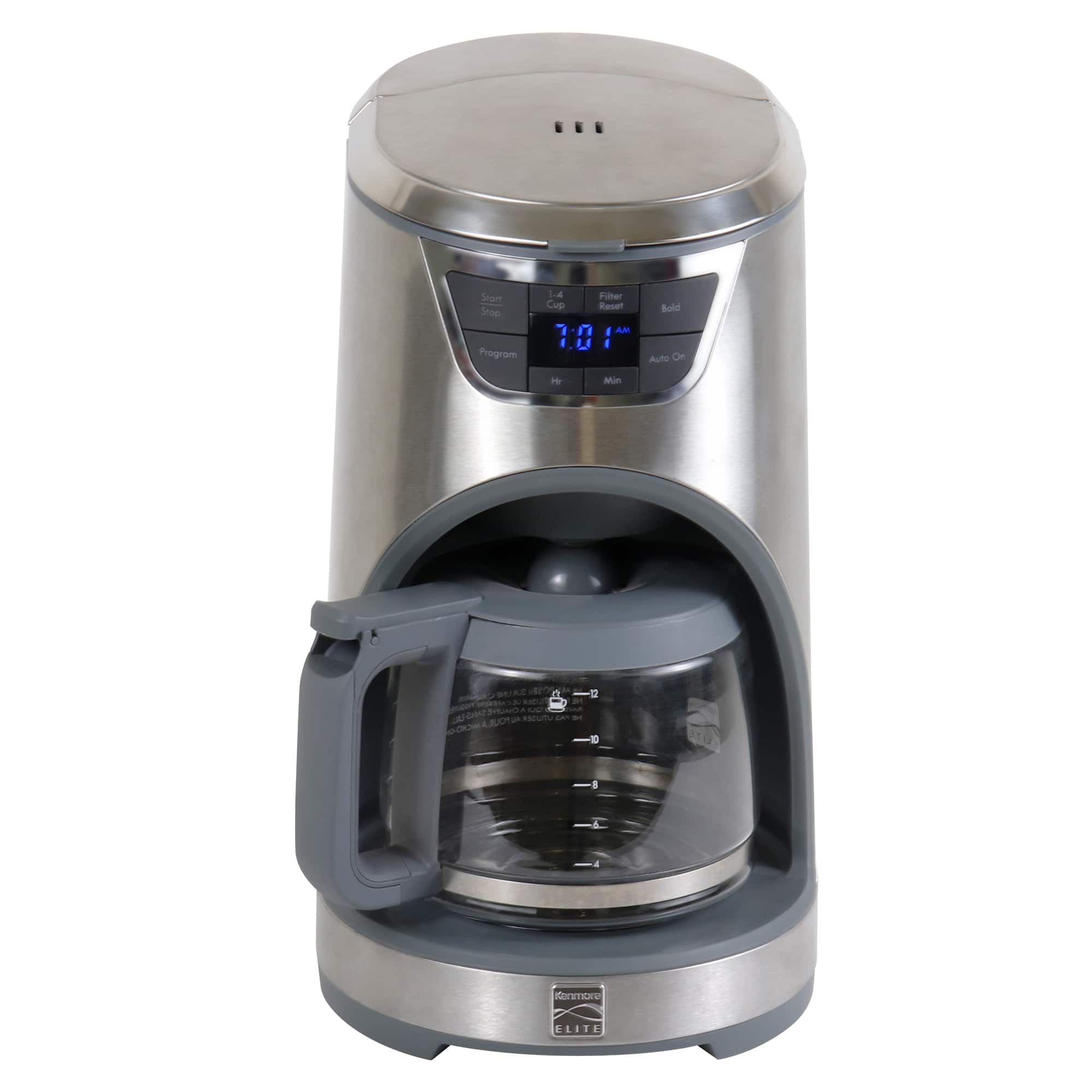 Kenmore - 12-cup Coffee Maker With Aroma Control, Removable Water Tank, Glass Carafe, LED Display, Reusab - Stainless Steel